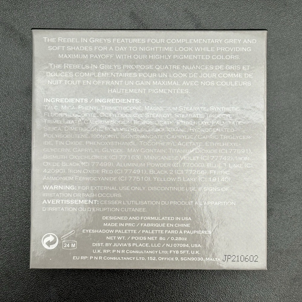 Juvia's Place The Rebel Greys Eyeshadow Palette 4 Shades Of Grey New W/O Box - Picture 4 of 4